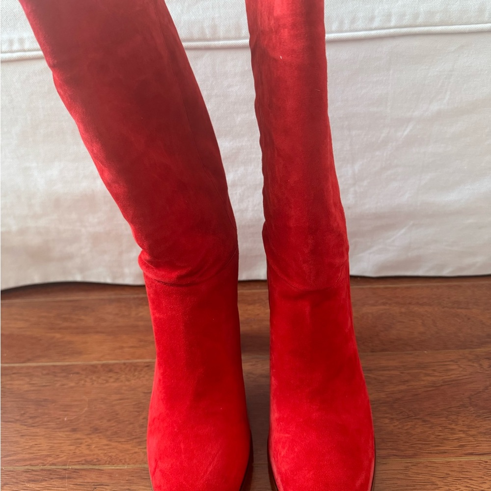 Ralph Lauren Vibrant Red Suede Heeled Boots